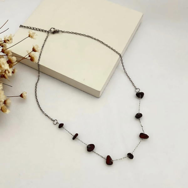 Colar Chocker em Aço Inoxidável com Pedras Naturais