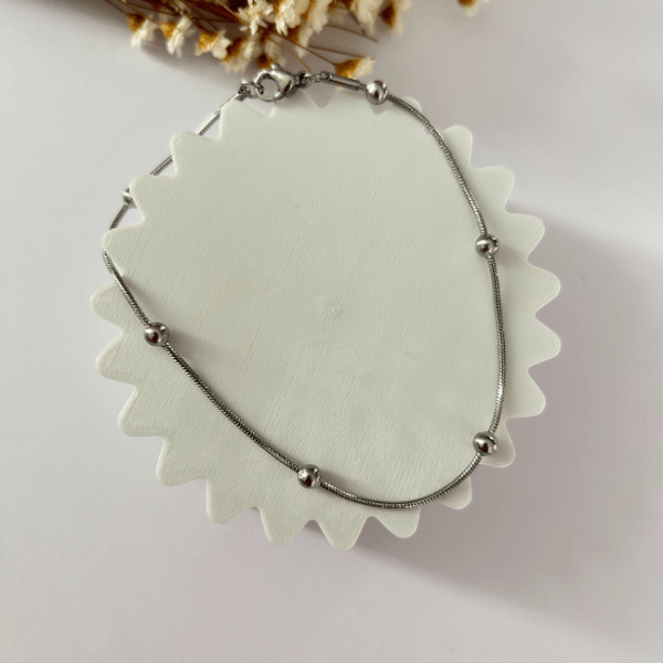 Pulseira Rabo de Rato com Bolinhas em Aço Inoxidável