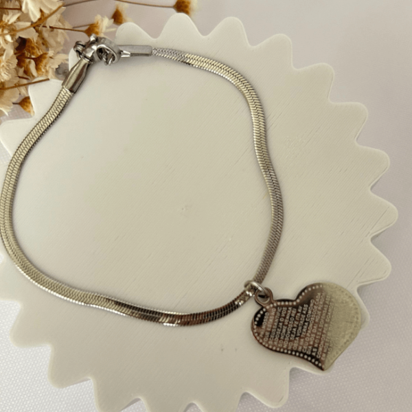 Pulseira Fita Coração Pai Nosso em Aço Inoxidável